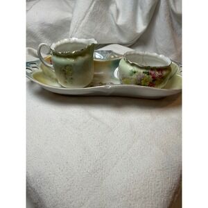 Vintage Hand Painted Porcelain Creamer Sugar Bowl and Tray Floral IPP Germany